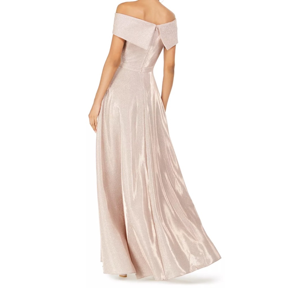 XSCAPE Off-The-Shoulder Shimmer Gown